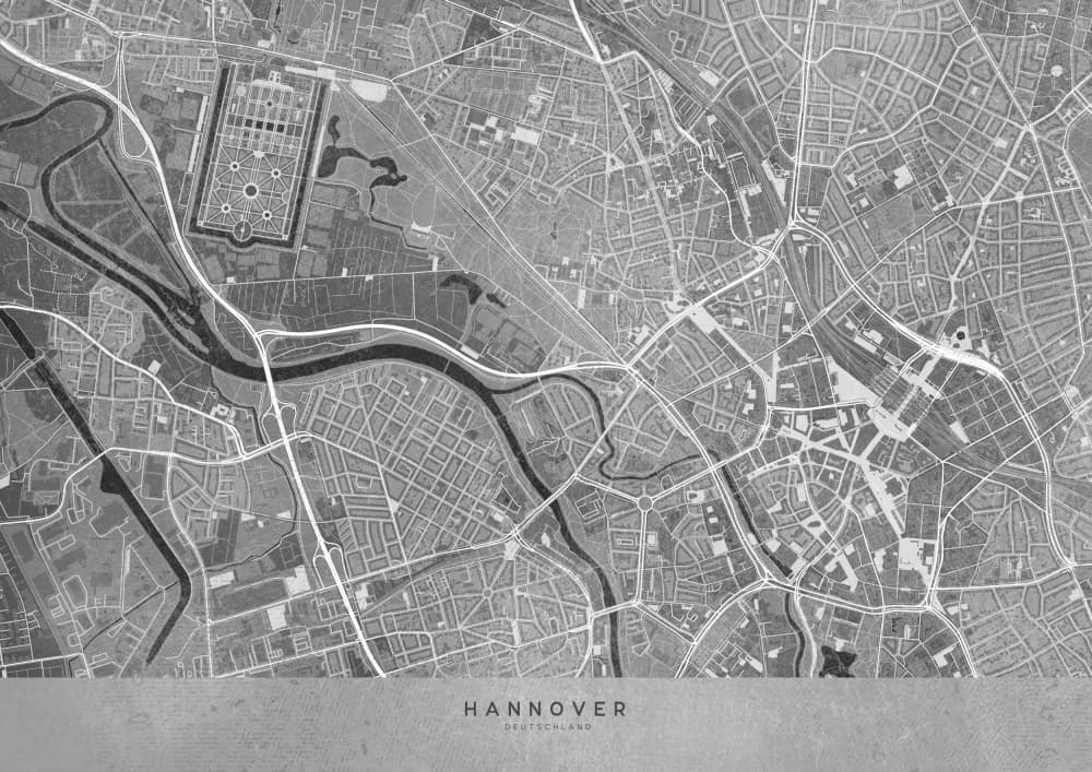 Grayscale Hannover Map by Rosana Laiz Blursbyai — canvas wall art