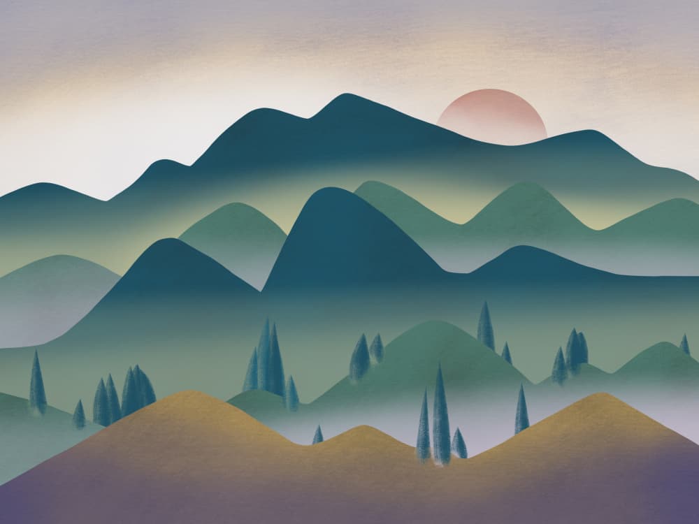 Misty Mountain Sunset by Little Dean — canvas wall art