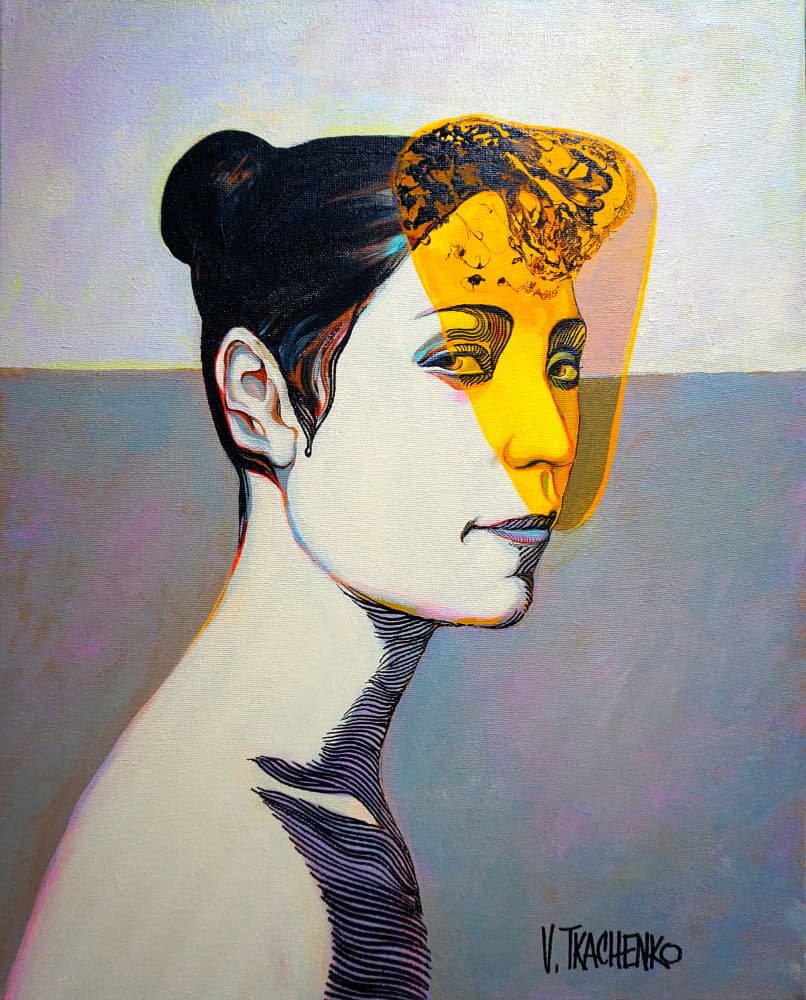 Abstract Yellow Woman Profile by Victor Tkachenko — canvas wall art