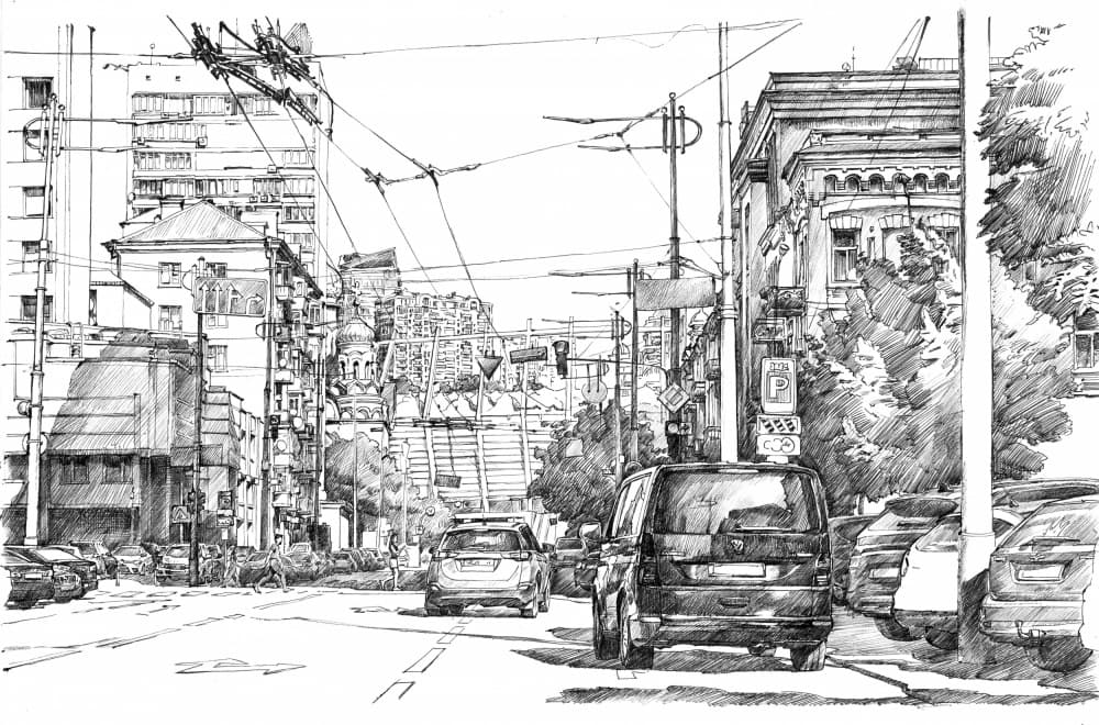 Detailed City Street by Andrii Kutsachenko — canvas wall art