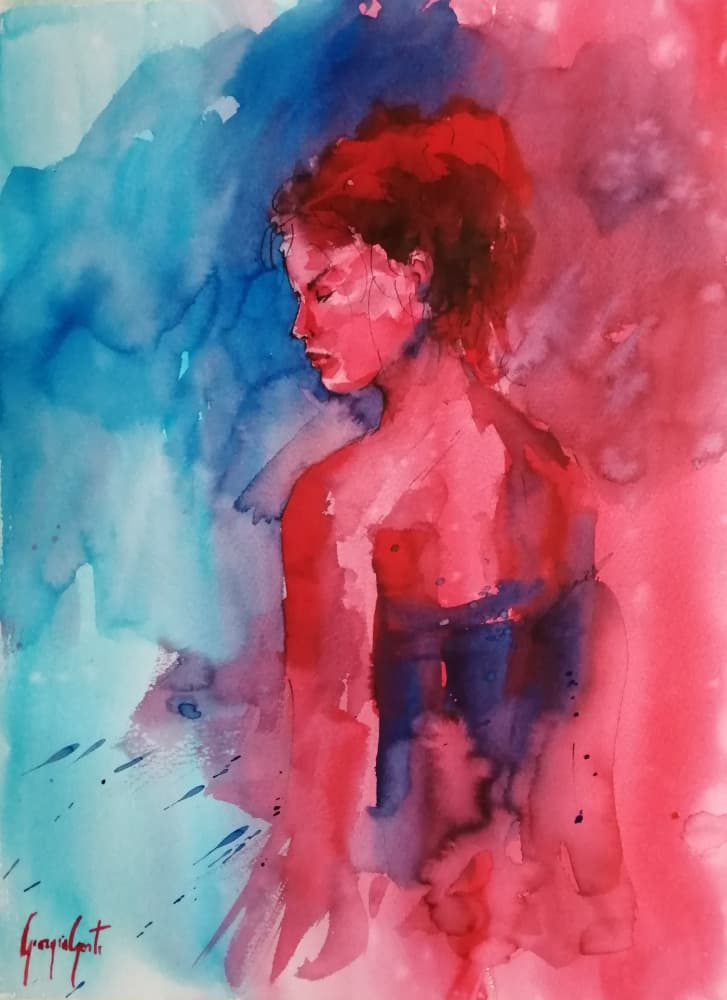 Red Blue Woman Portrait by Giorgio Gosti — canvas wall art