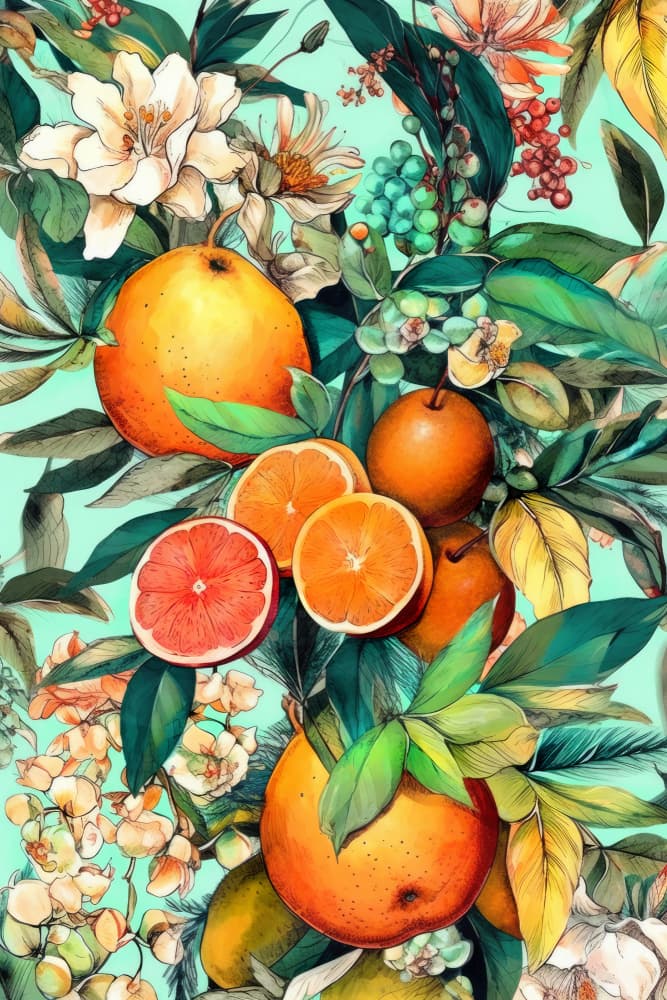 Vibrant Citrus Blooms by Justyna Jaszke — canvas wall art