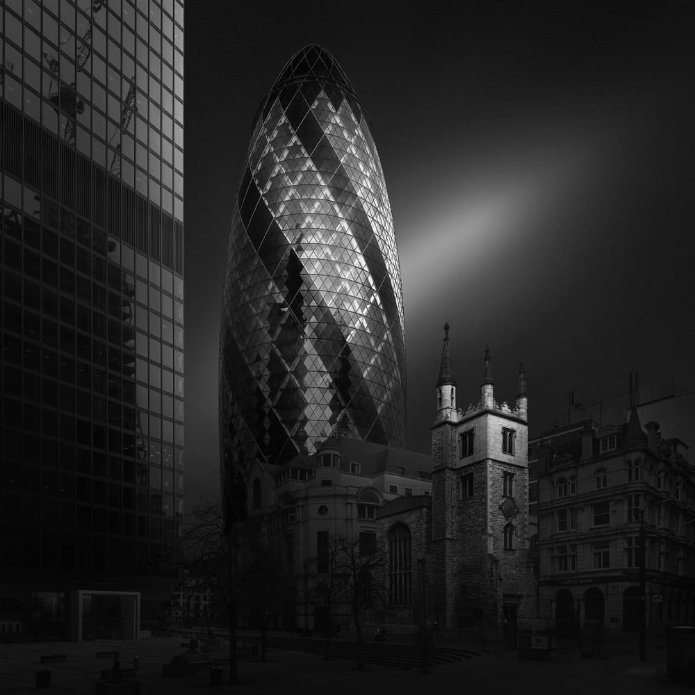 London Gherkin Contrast by Oscar Lopez — canvas wall art
