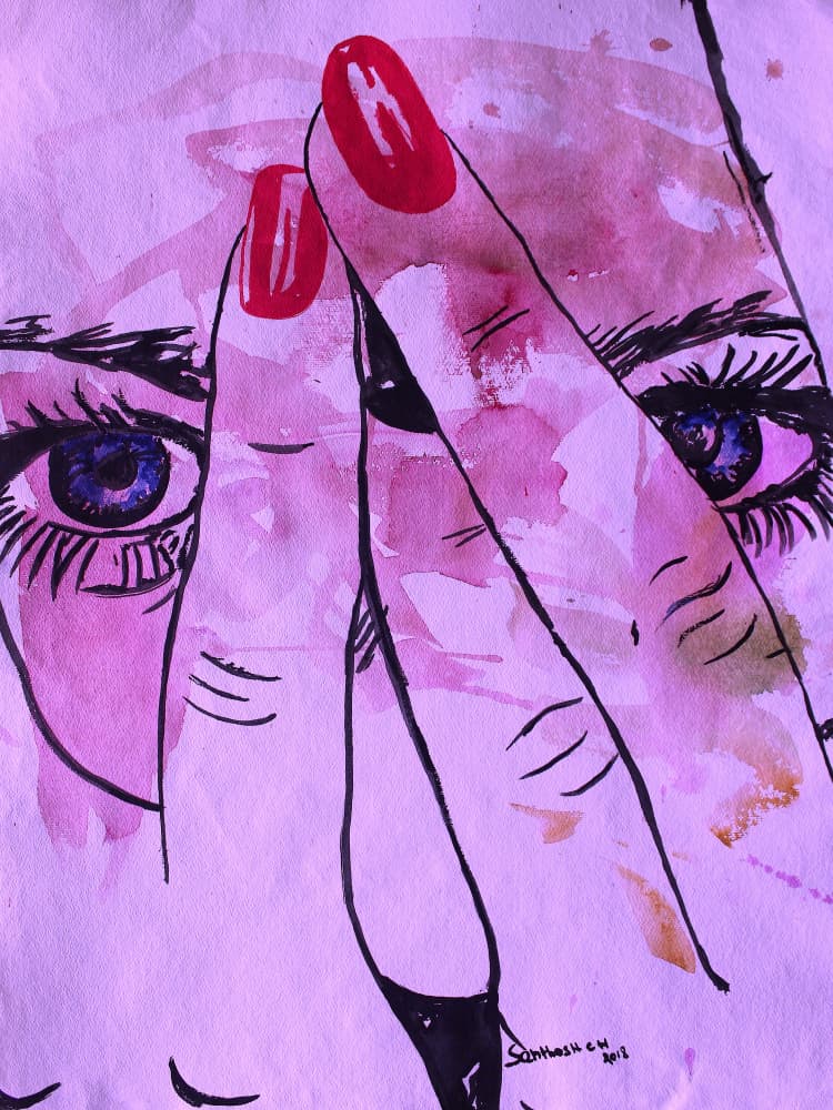 Red Nails Blue Eyes by Santhosh ch — canvas wall art