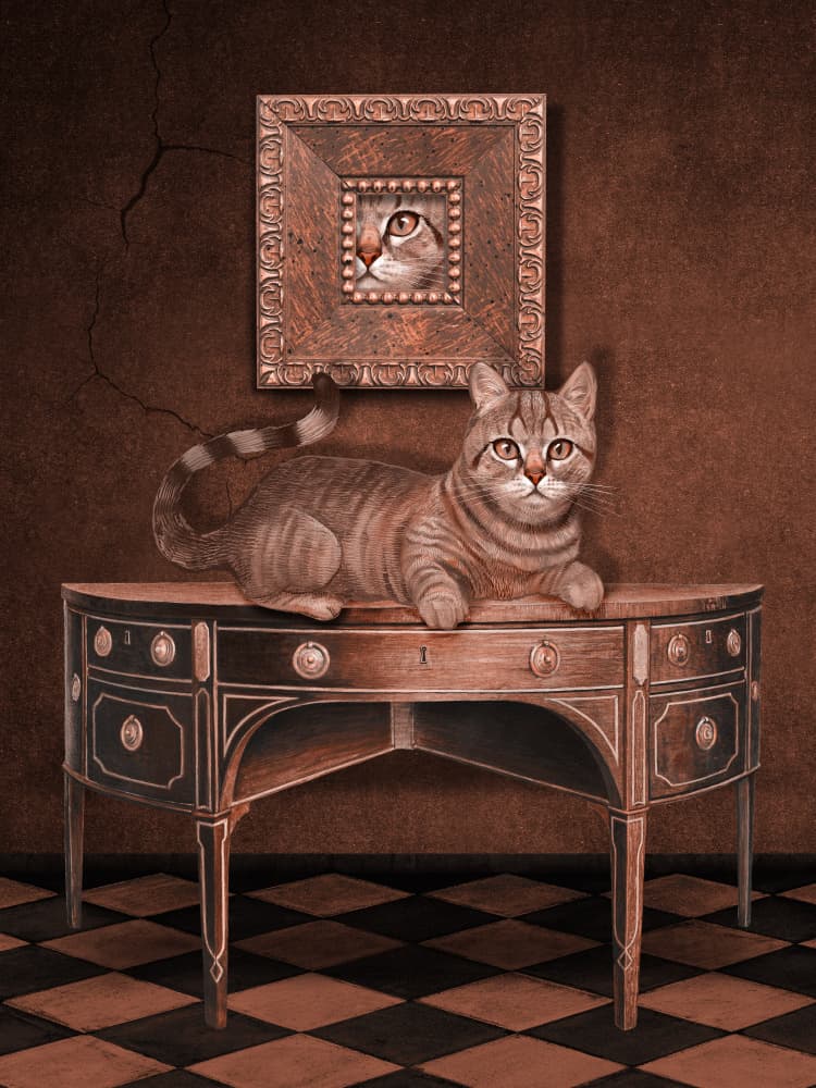 Curious Cat Portrait by Marja van den Hurk — canvas wall art