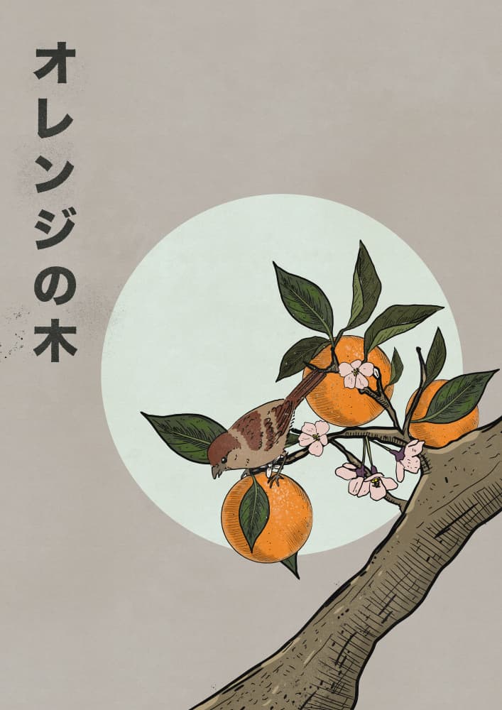 Japanese Orange Tree Bird by Nicholas — canvas wall art