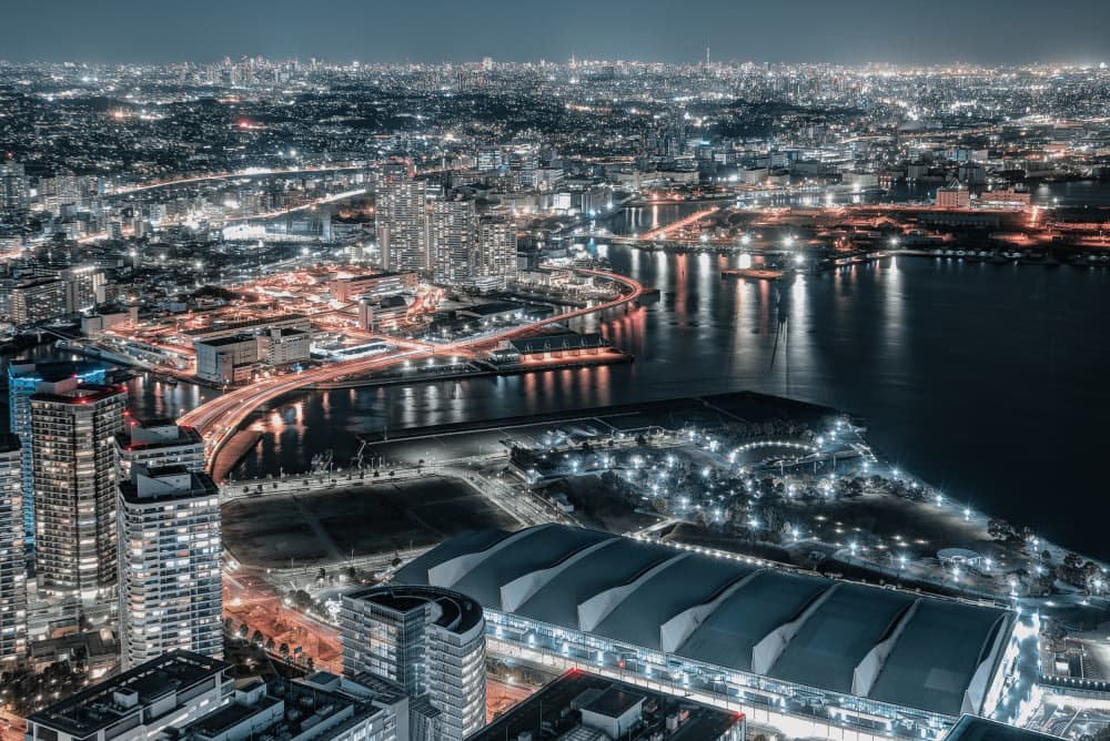 Illuminated Harbor City by Tomoshi Hara — canvas wall art