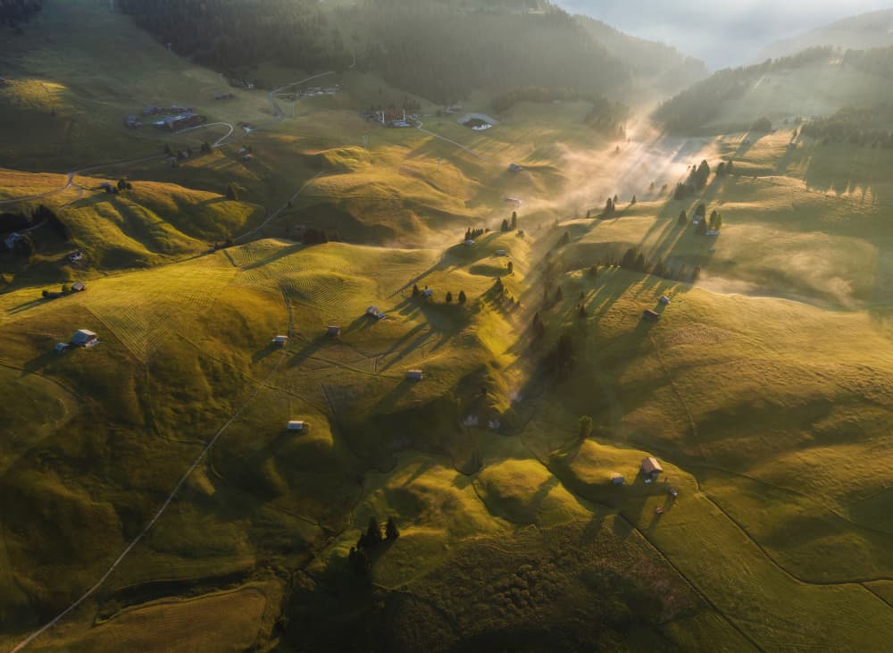Golden Morning Misty Hills by Ales Krivec — canvas wall art