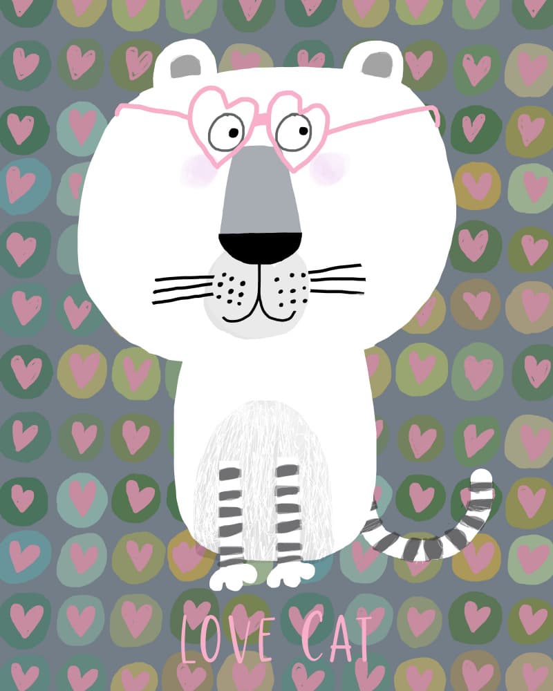 Cute Cat Heart Glasses by Carla Daly — canvas wall art