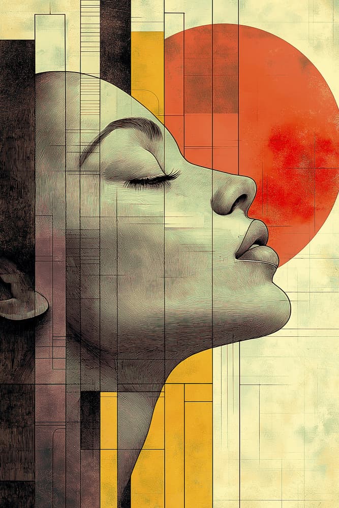 Geometric Woman Red Sun by Mauro — canvas wall art
