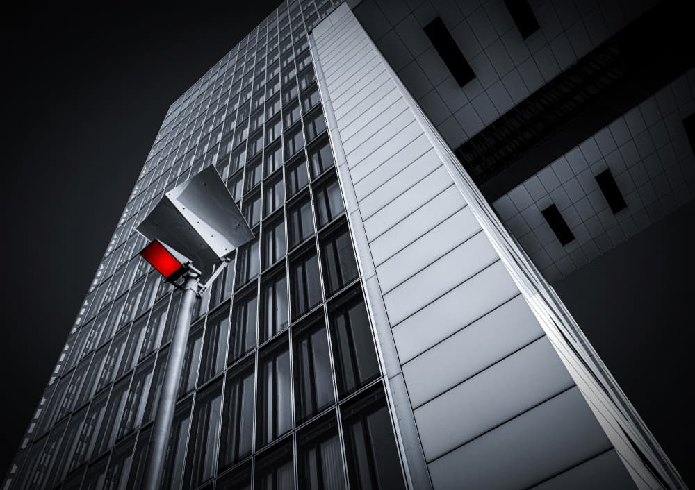 Red Light Skyscraper by Roland M Schwerdtfeger — canvas wall art