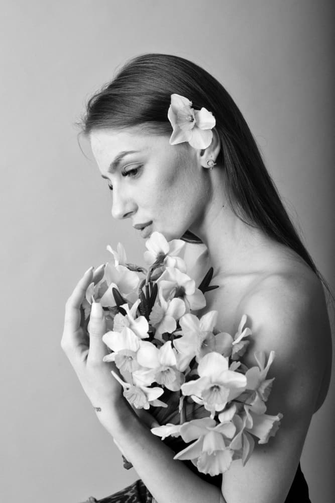 Serene Woman With Flowers by Mihai Bogdan R — canvas wall art