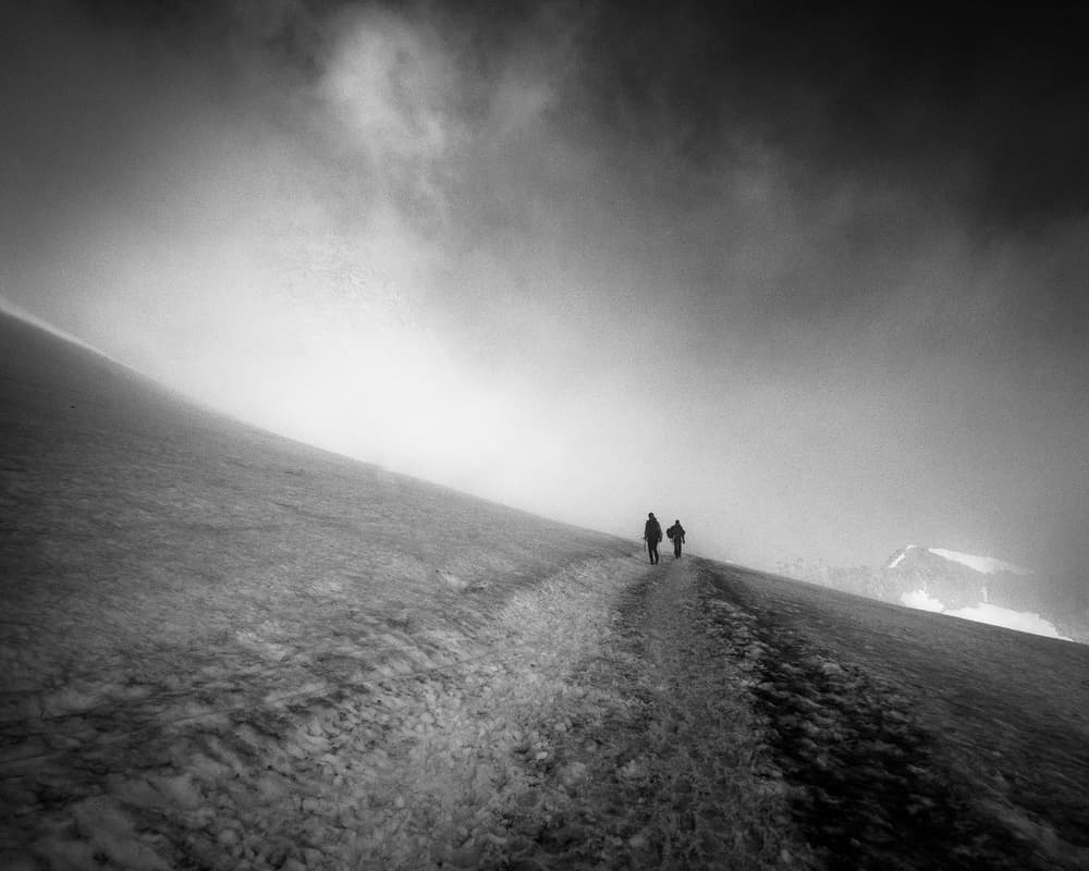 Hikers On A Misty Mountain by Flavio Bertazzi — canvas wall art