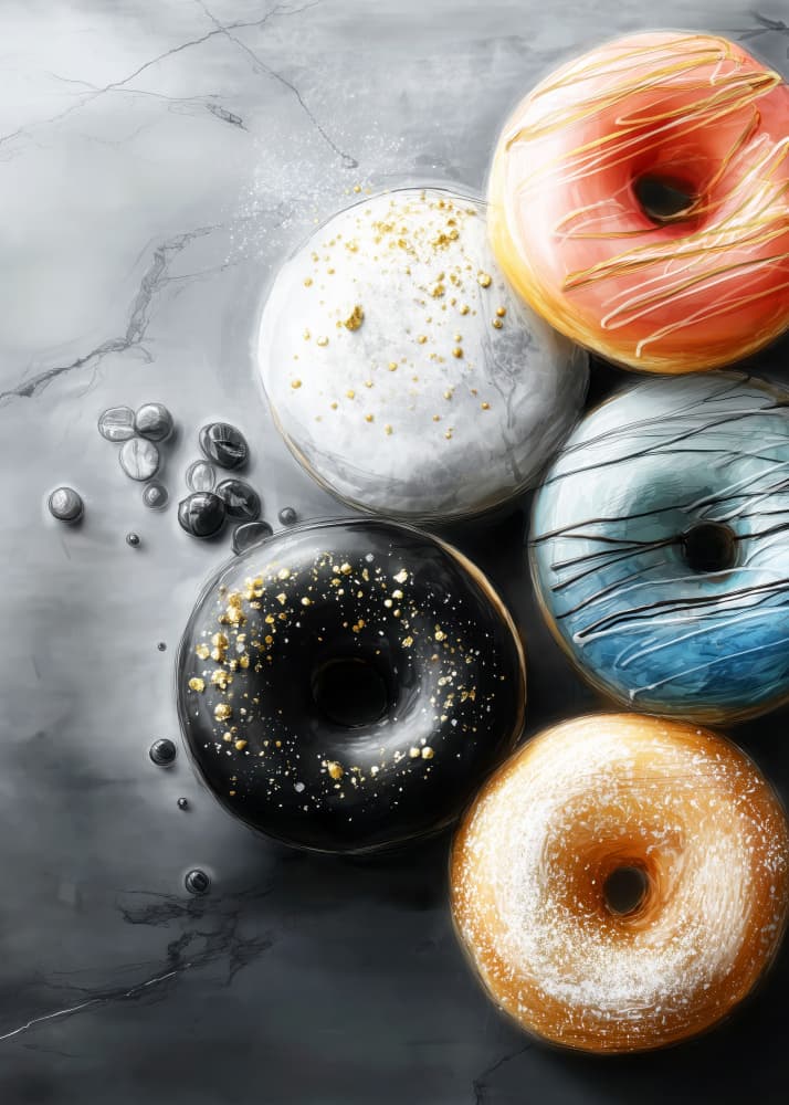 Vibrant Glazed Donuts by Justyna Jaszke — canvas wall art