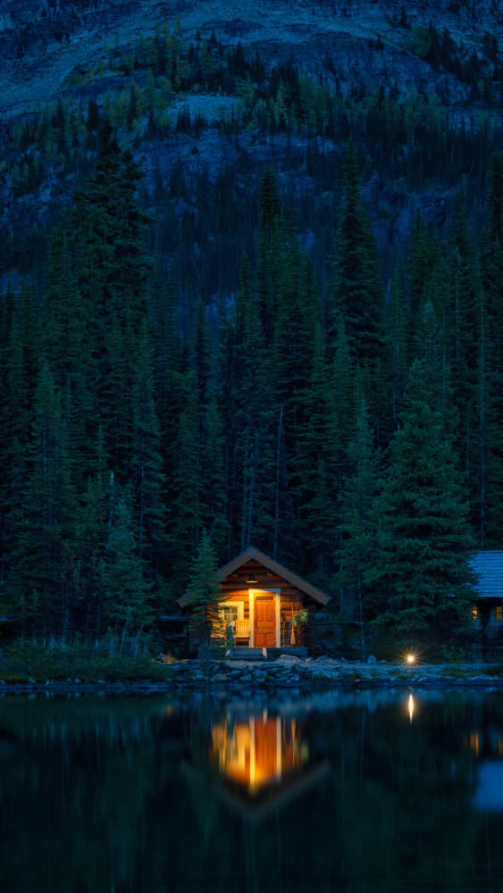 Warm Light Lake Cabin by Michael Zheng — canvas wall art