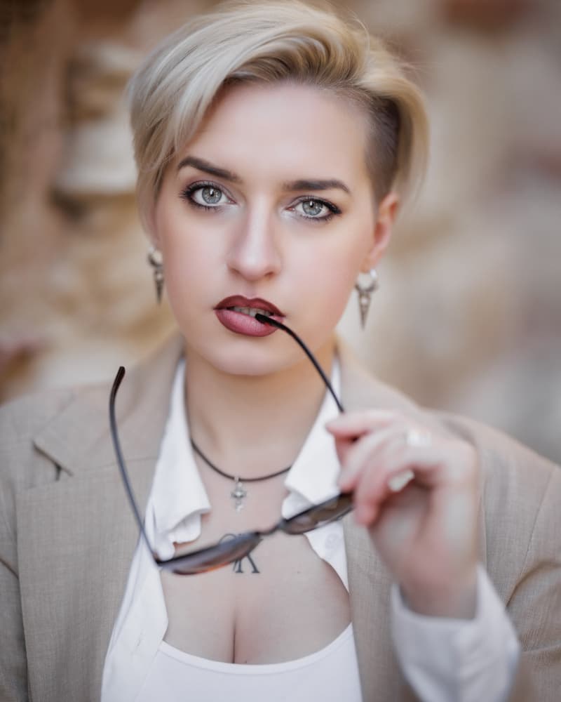 Stylish Woman Intense Gaze by Vasil Nanev — canvas wall art