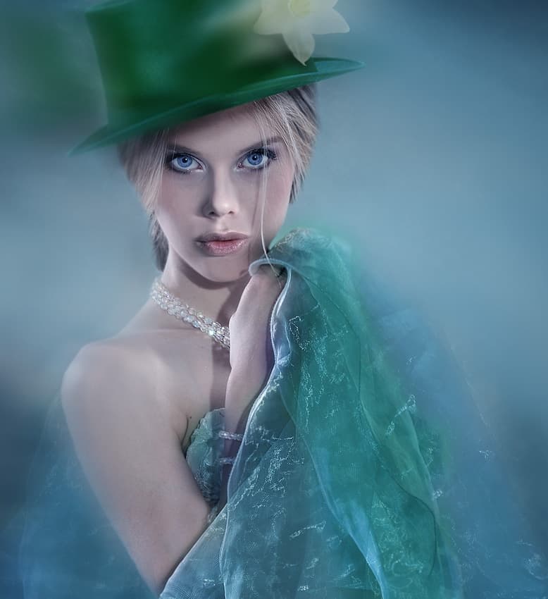 Mysterious Woman Green Hat by Svetlana Melik-Nubarova — canvas wall art