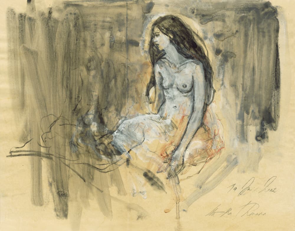 Pensive Nude Drawing by Ute Rathmann — canvas wall art