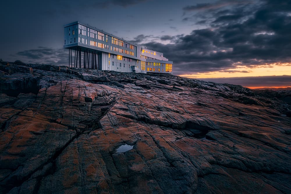 Twilight Coastal Hotel by Ben.C.L — canvas wall art