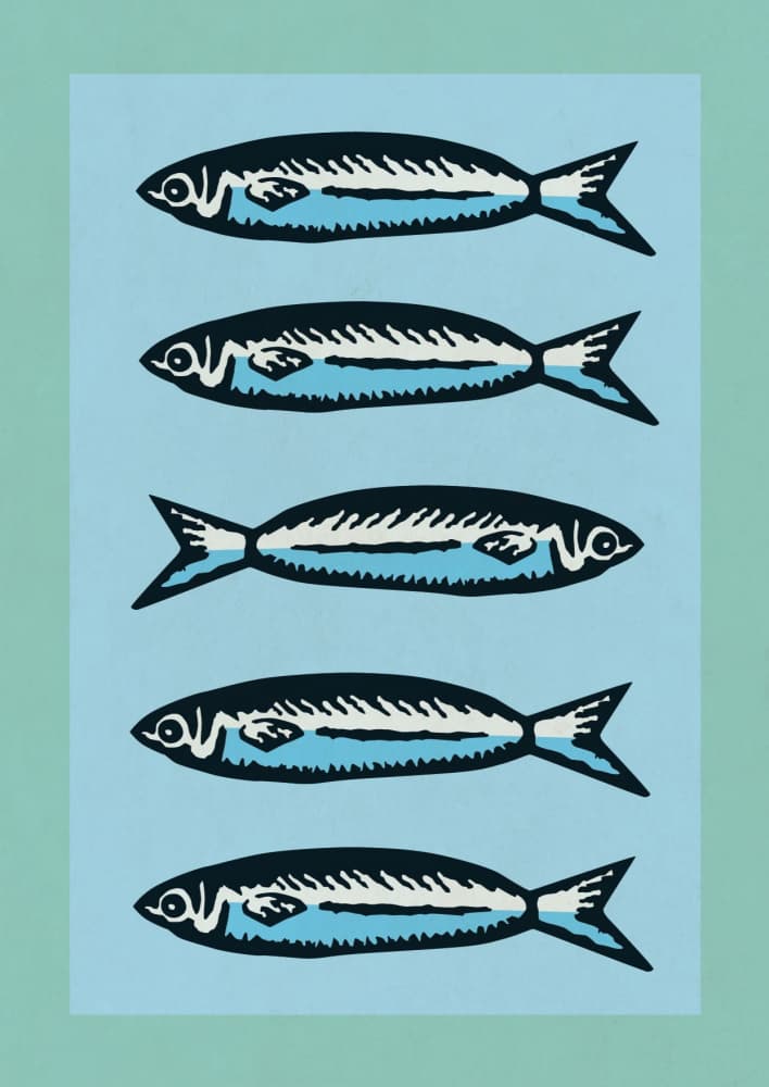 Five Blue Sardines by WallChart Art Studio — canvas wall art