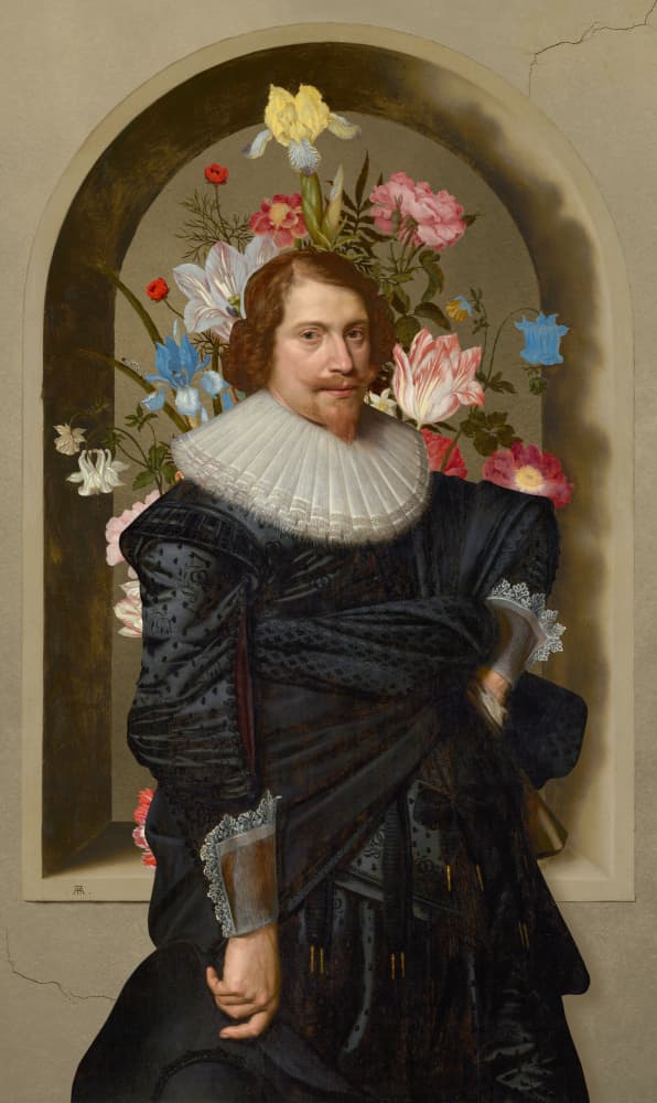 Gentleman in Ruff with Flowers by Marja van den Hurk — canvas wall art