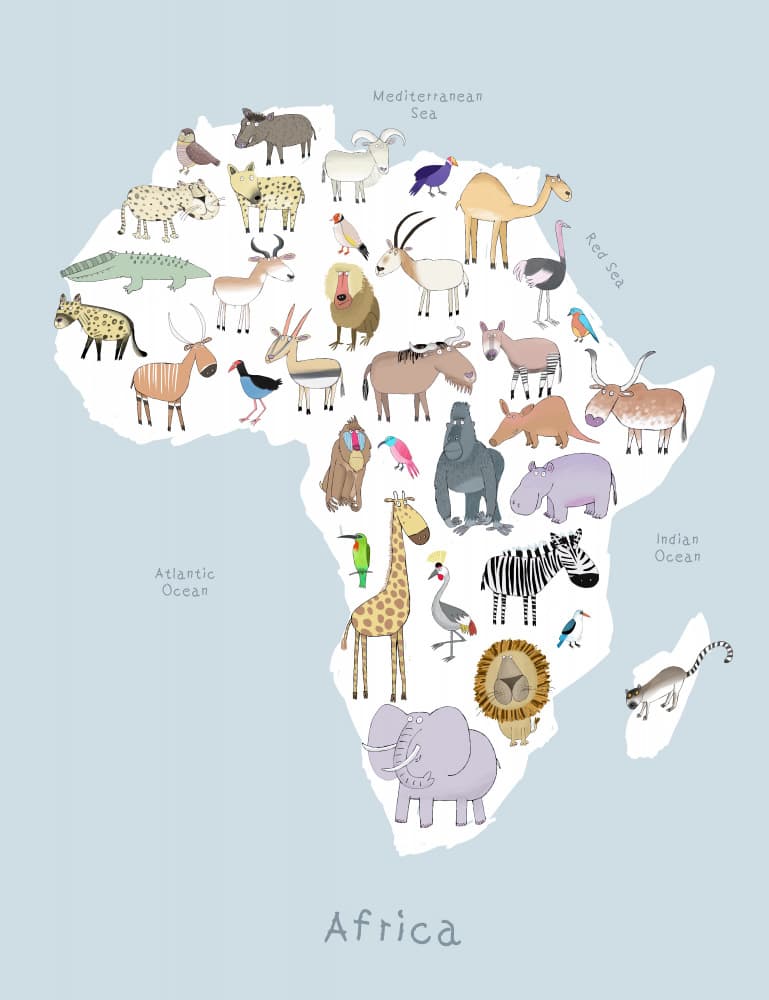 African Animal Map by Carla Daly — canvas wall art
