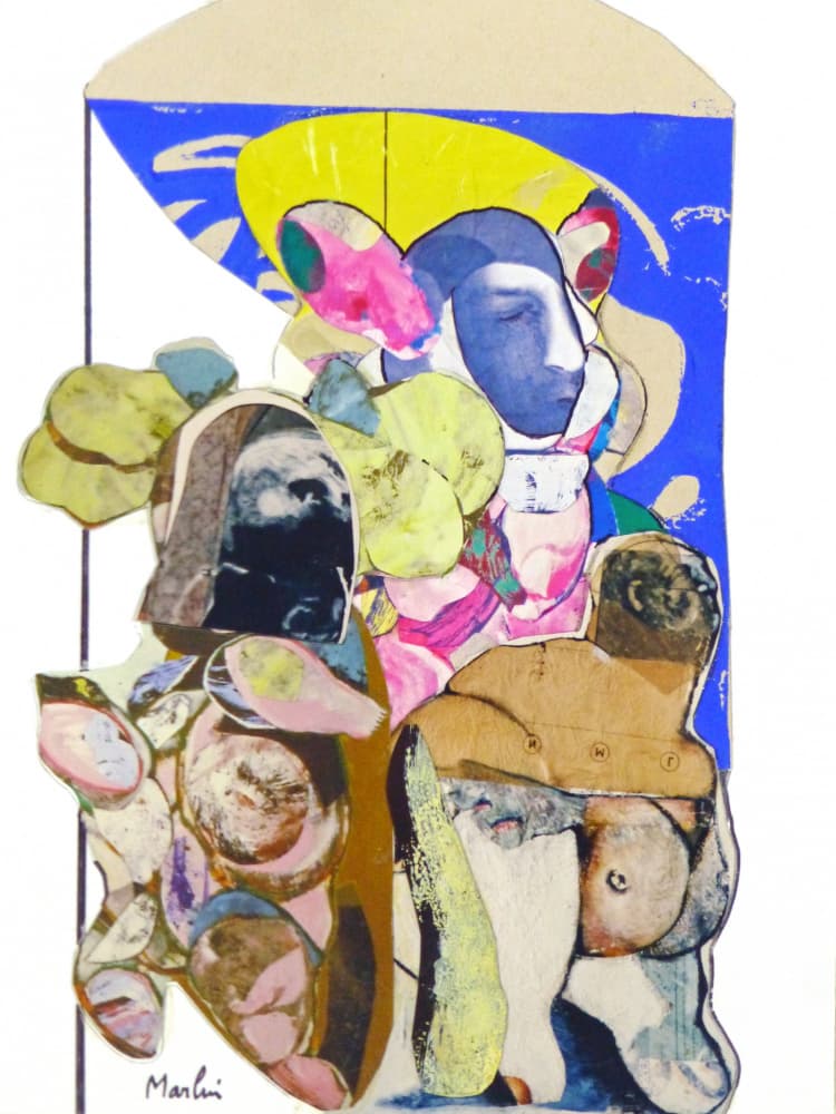 Abstract Blue Face Collage by Pascal Marlin — canvas wall art