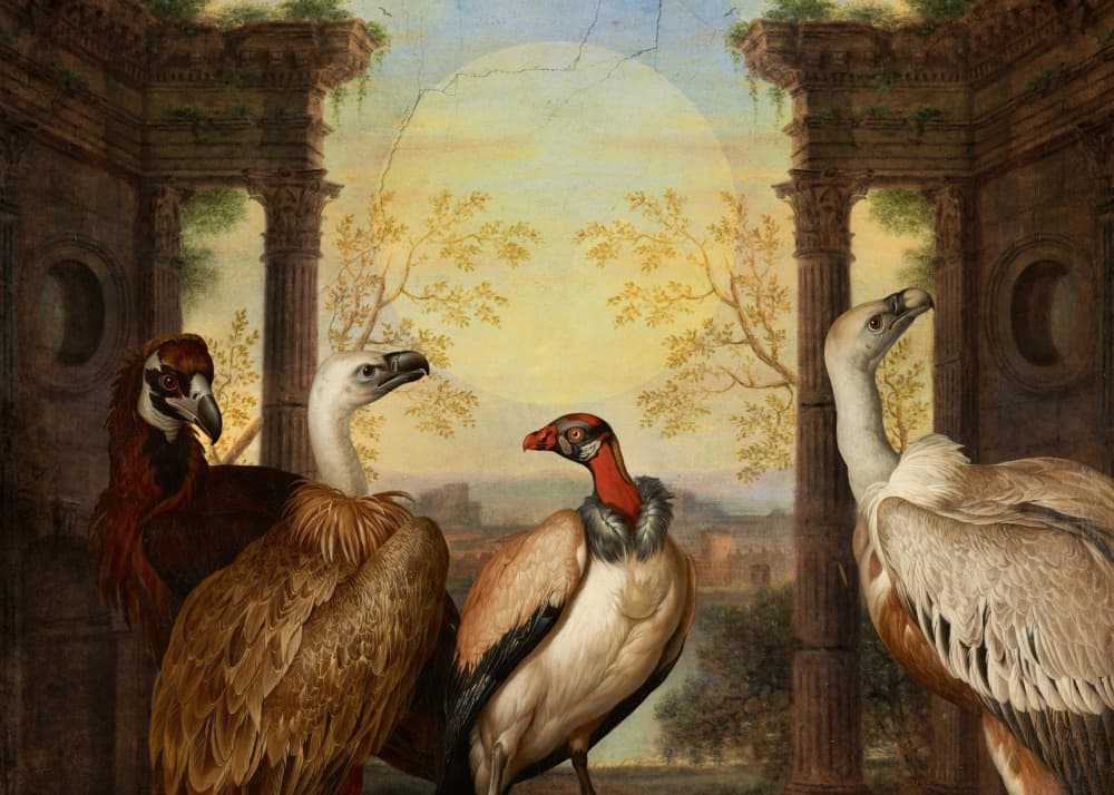 Vultures Among Ancient Ruins by Marja van den Hurk — canvas wall art