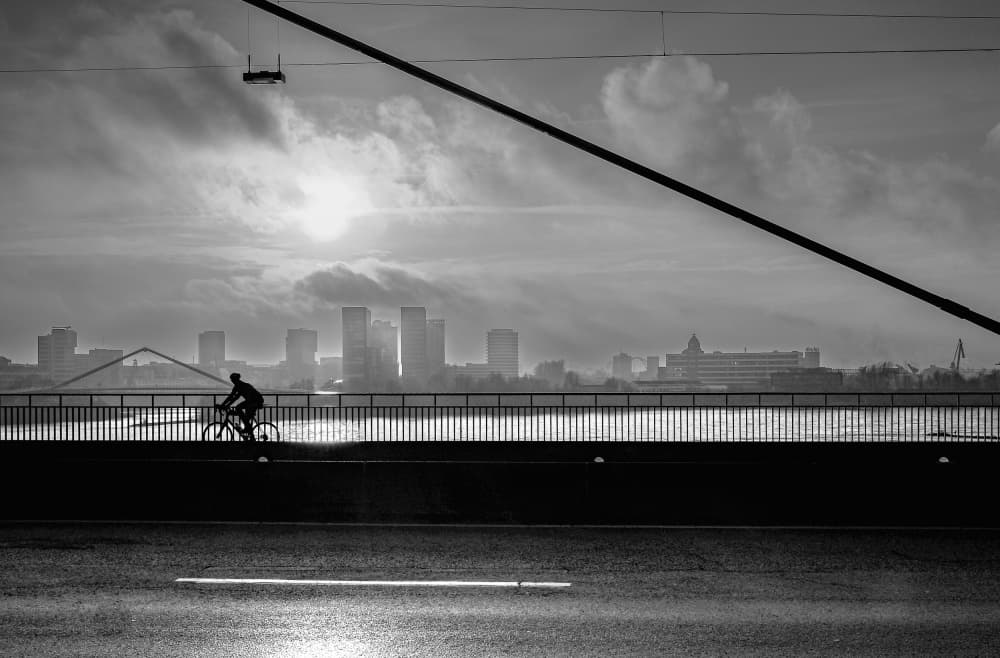 Morning Bridge Cyclist by Andreas Timar — canvas wall art