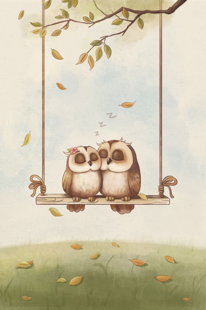 Cozy Autumn Owls by Xuan Thai — canvas wall art