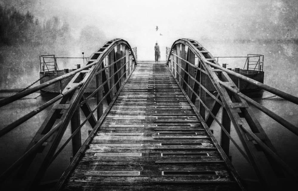 Misty Bridge Ascent by Adam Dauria ☂ — canvas wall art