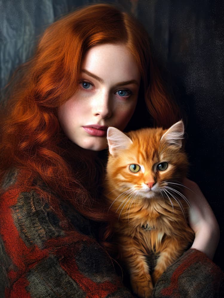 Redhead with Ginger Cat by Justyna Jaszke — canvas wall art