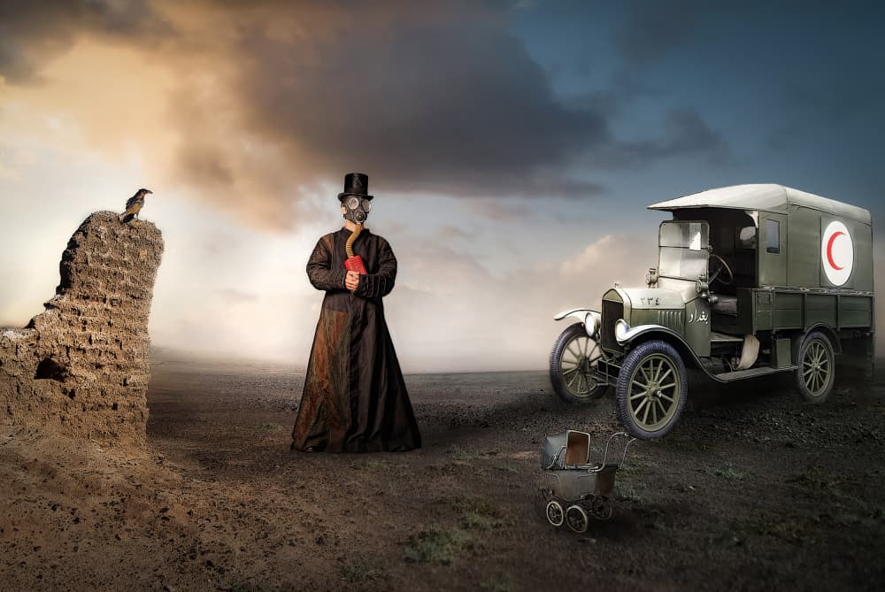 Plague Doctor Vintage Ambulance by Amer Jassim — canvas wall art