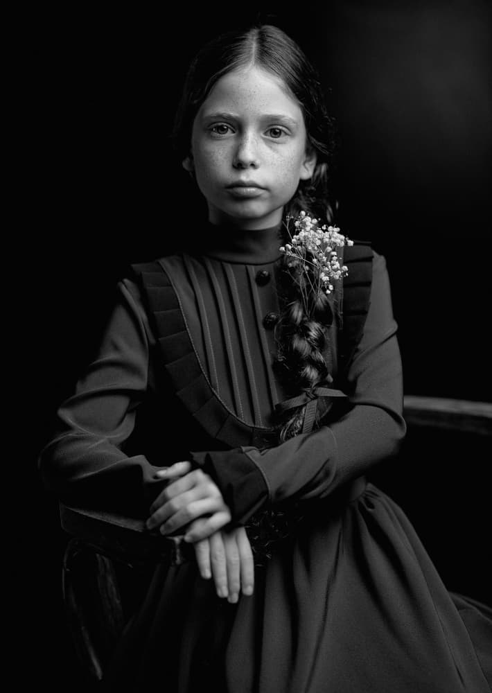 Pensive Girl With Flowers by Offer Ellbogen — canvas wall art