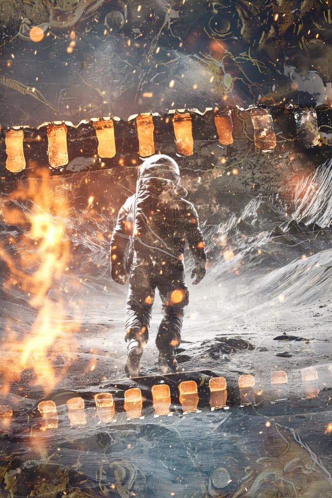 Astronaut Fiery Descent by Rafal Kulik — canvas wall art