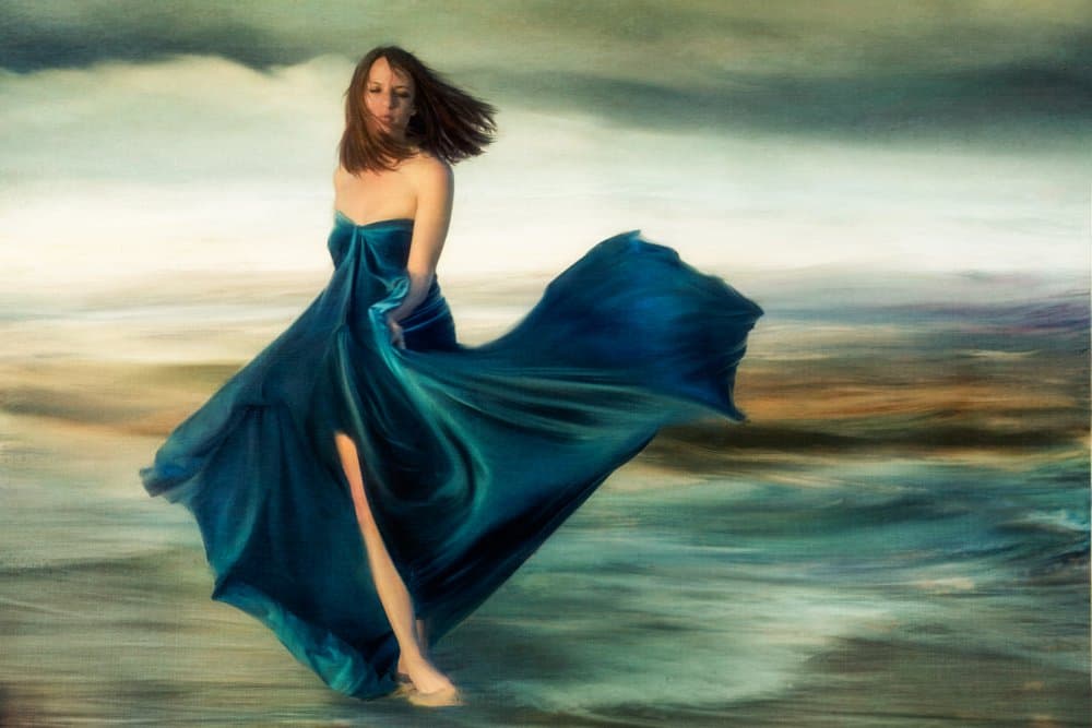 Ethereal Woman Flowing Teal by Charlaine Gerber — canvas wall art