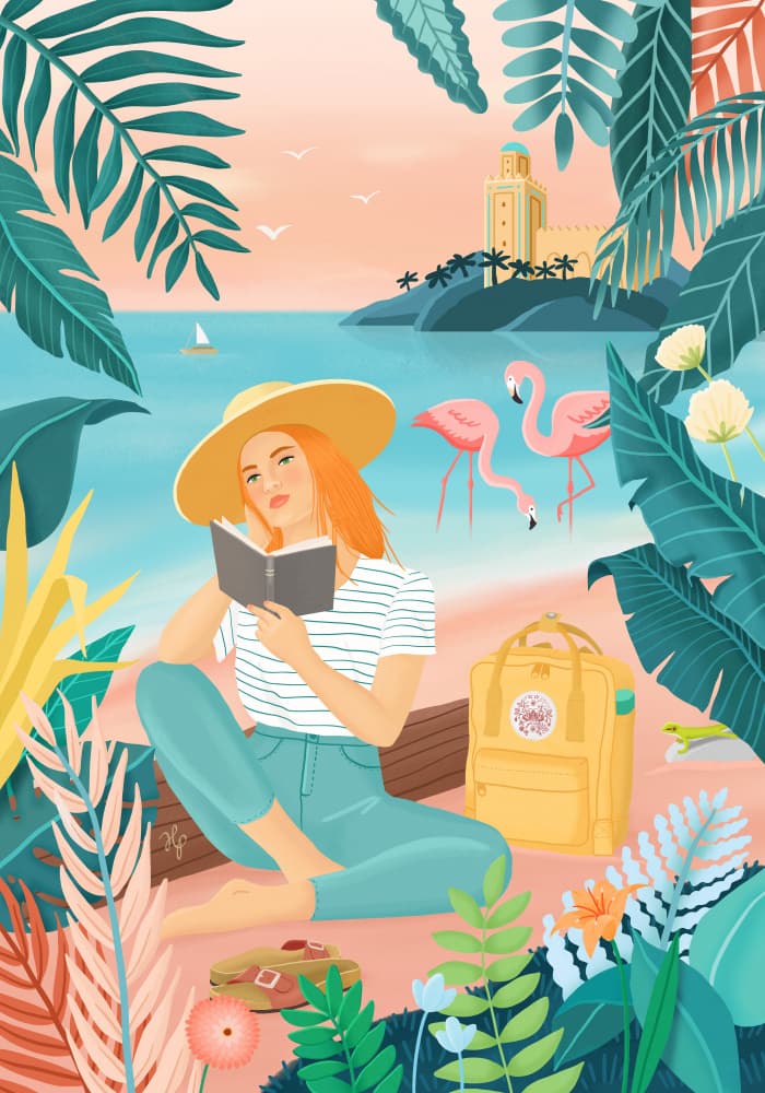 Tropical Beach Reading by Petra Holíková — canvas wall art