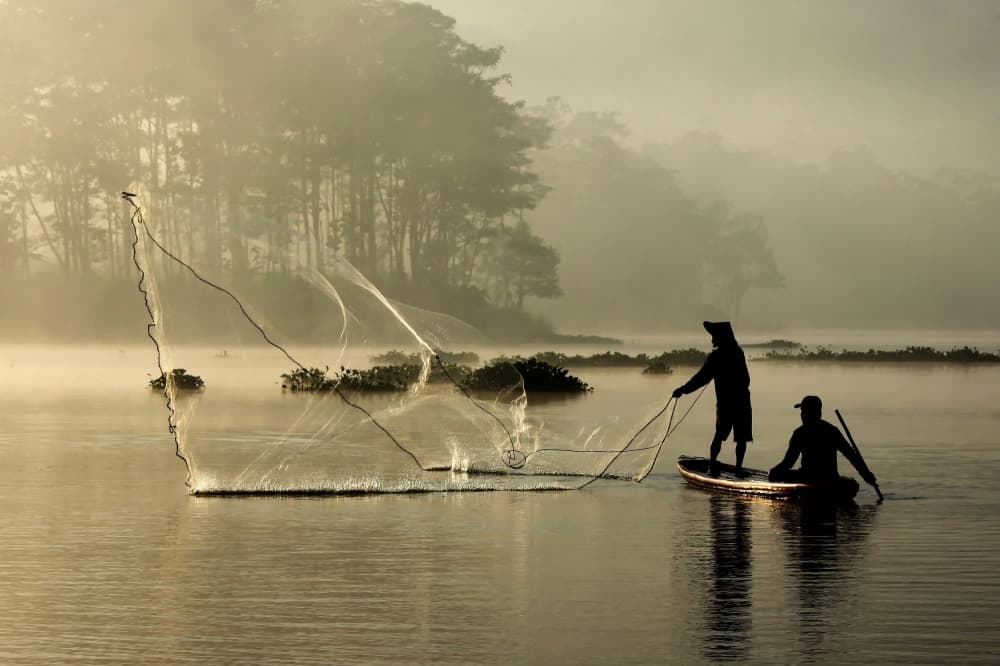 Misty Morning Fishing by Angela Muliani Hartojo — canvas wall art