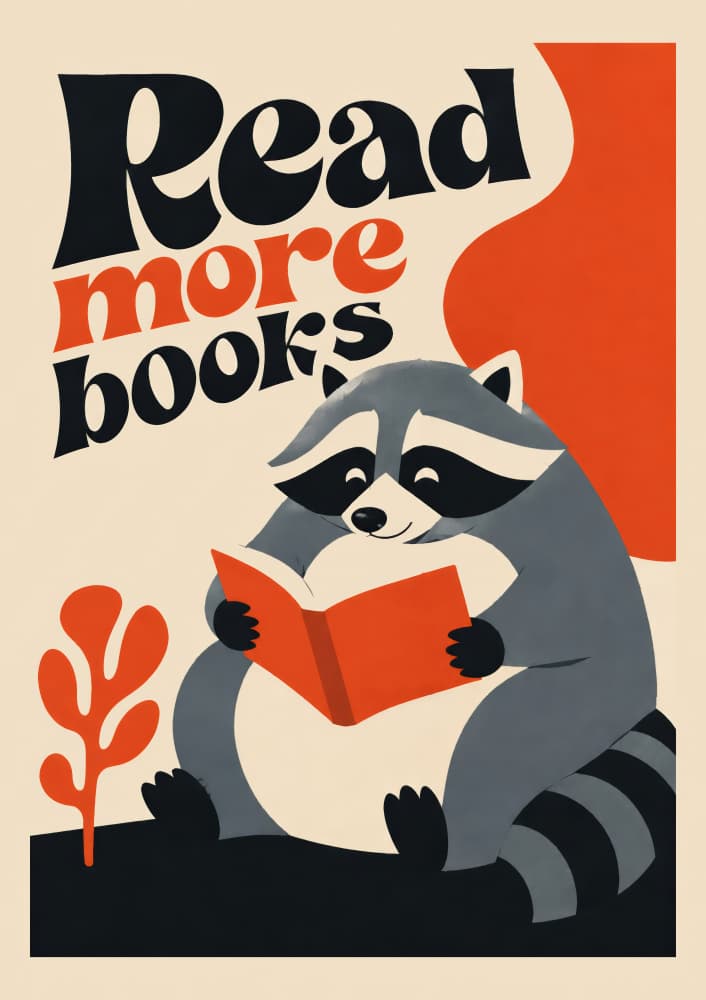 Raccoon Reads Book by Patryk Krygowski — canvas wall art