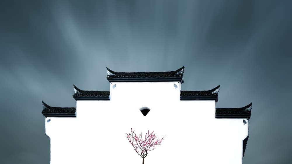 Chinese Architecture Pink Blossom by Bingo Z — canvas wall art