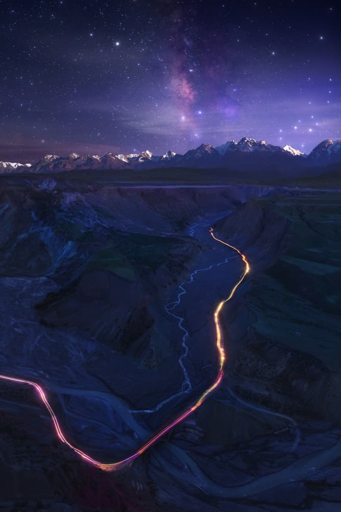 Starlit Mountain Valley Road by Selions(陈磊) — canvas wall art