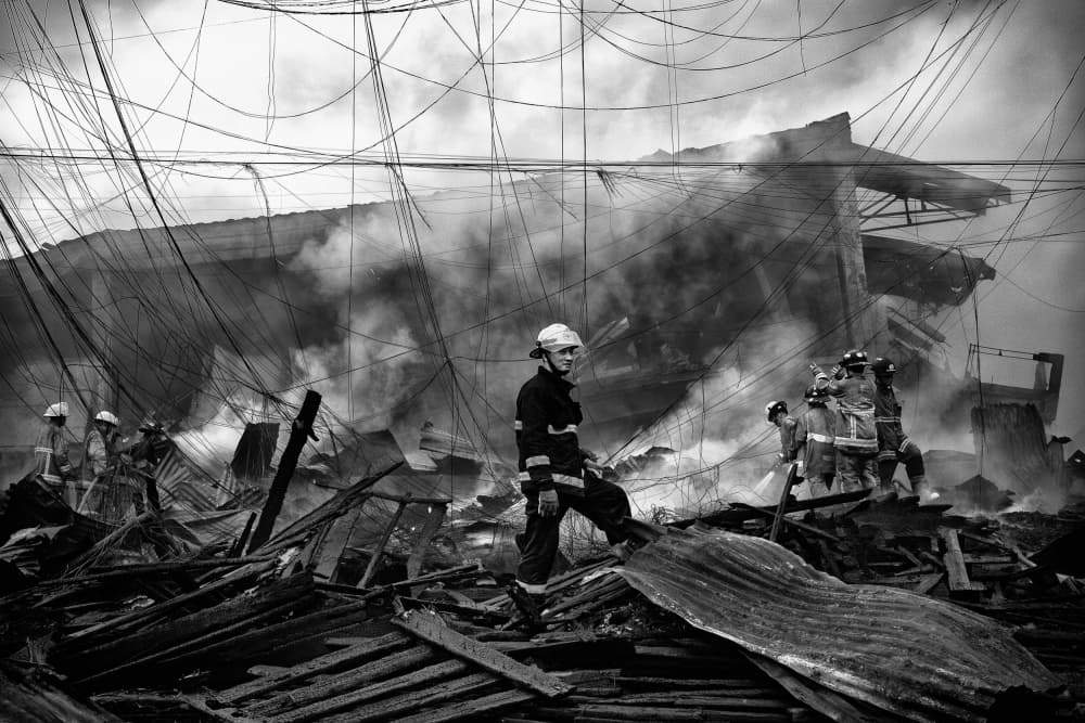 Firefighters Amid Destruction by Shinji Isobe — canvas wall art