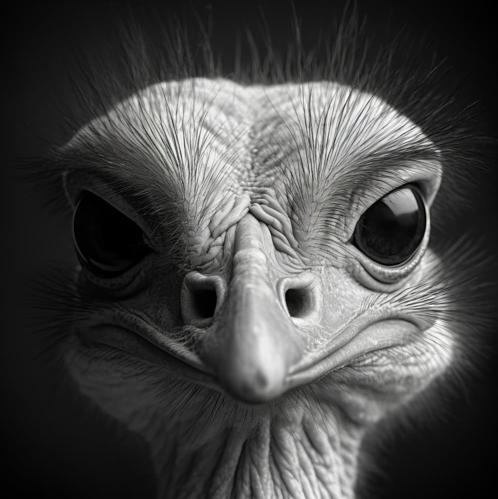 Intense Ostrich Portrait by Bilge Paksoylu — canvas wall art
