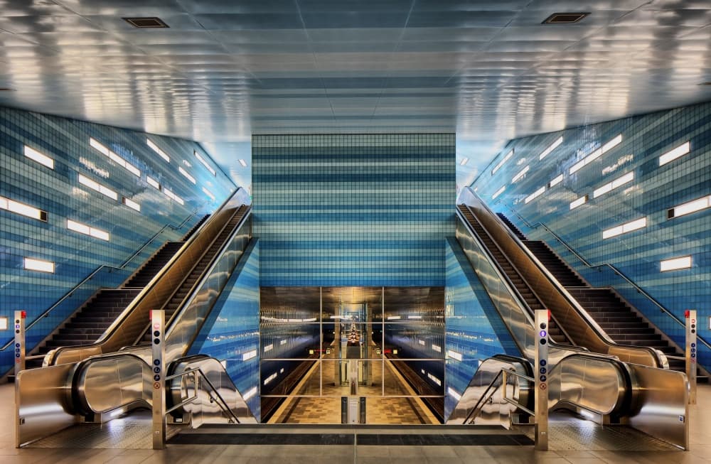 Deep Blue Escalators by Martin Fleckenstein — canvas wall art