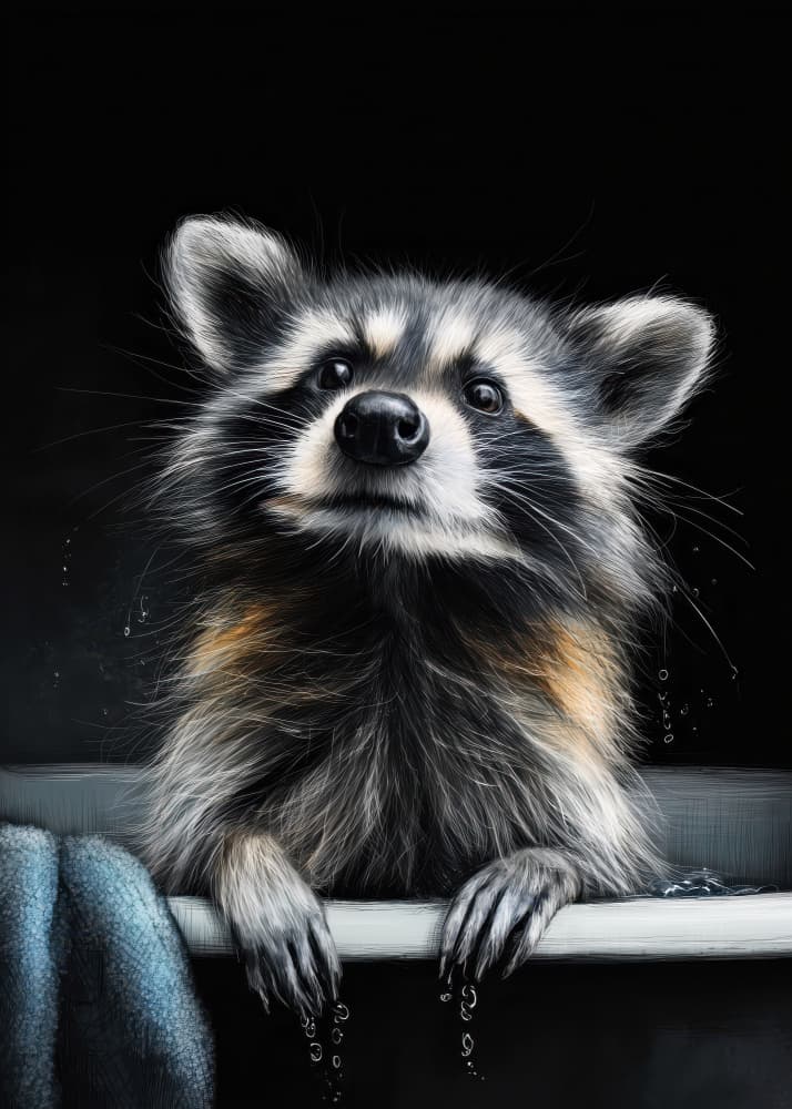 Raccoon Bath Time by Justyna Jaszke — canvas wall art