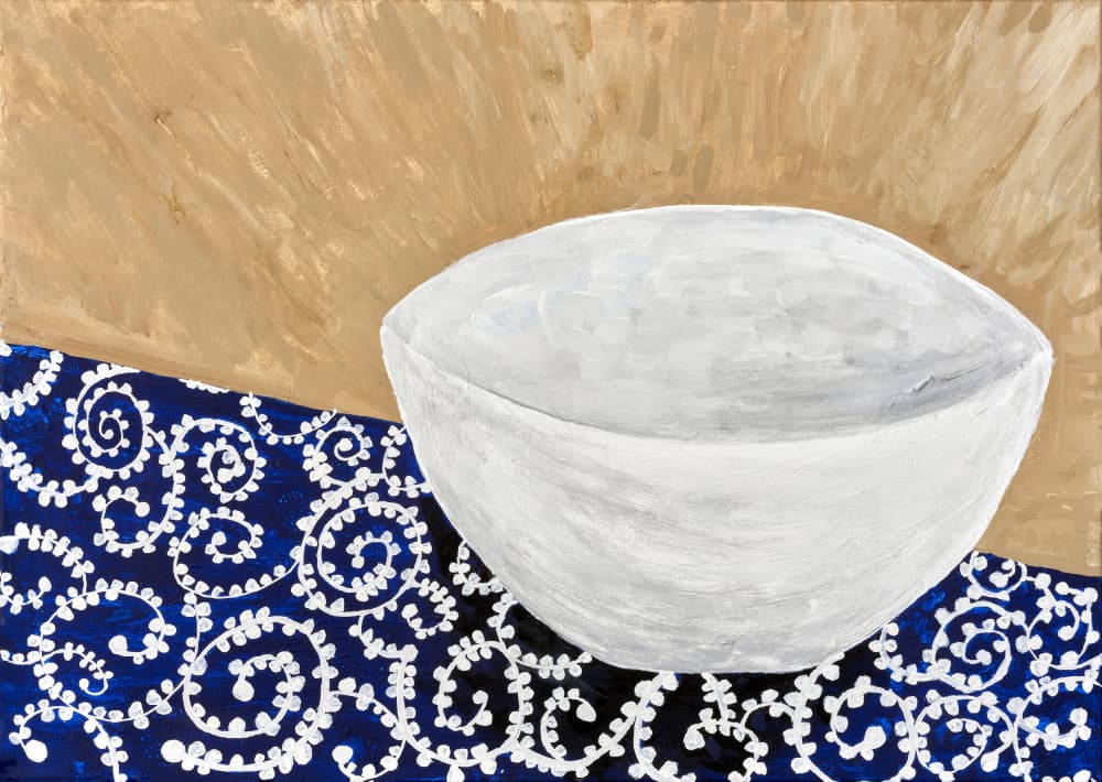 White Bowl Blue Pattern by Dale Hefer — canvas wall art
