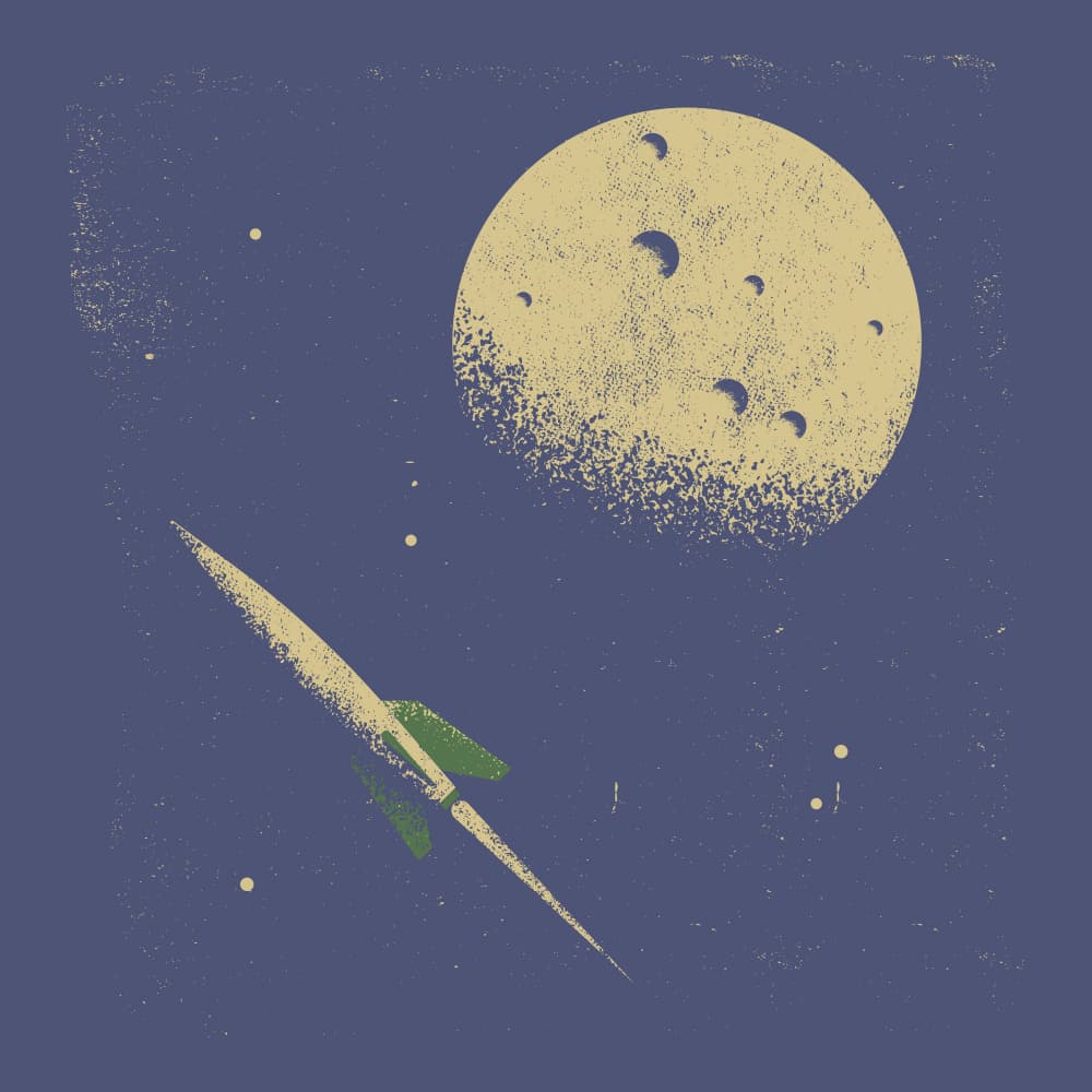 Retro Rocket Moon Voyage by The Creating Mind — canvas wall art