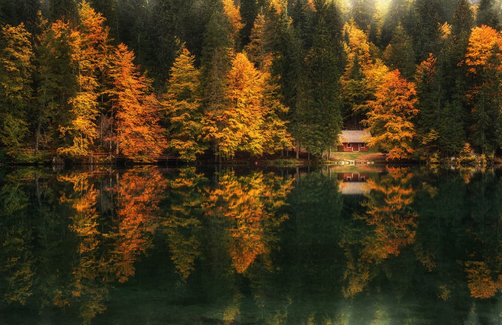 Autumn Lake Reflections by Ales Krivec — canvas wall art