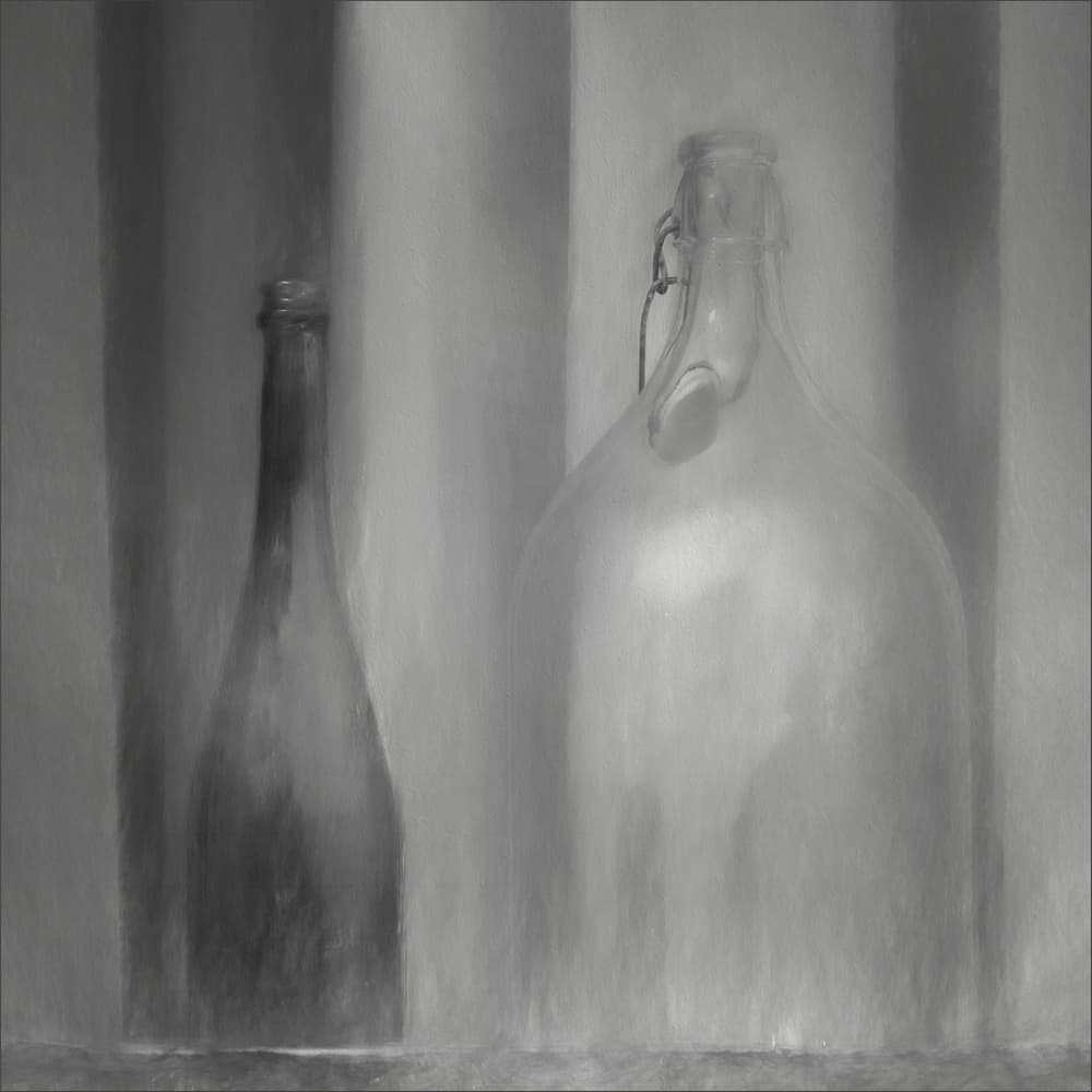Glass Bottles Still Life by Gilbert Claes — canvas wall art