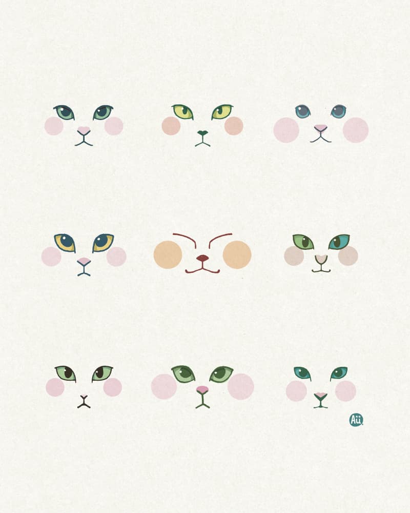 Whimsical Cat Faces by Aia Ueno — canvas wall art